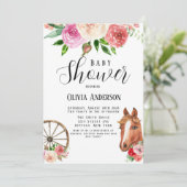 Country Wagon Wheel Pferd und Florals Babydusche Einladung (Stehend Vorderseite)