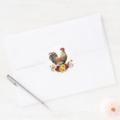 Country Watercolor Hühnerrooster Floral Bouquet Runder Aufkleber (Umschlag)