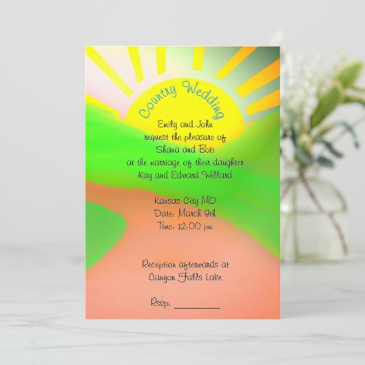 Country Wedding Einladung mit Brautkunst (Stehend Vorderseite)