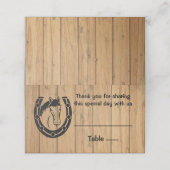 Country Wedding Horse Horseshoe Western Brown Wood Platzkarte (Außenseite Aufgefaltet)