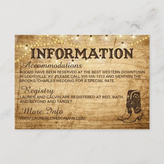 Country Wedding Information Card für Rustic Weddin Begleitkarte (Vorderseite)