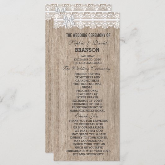 Country Wedding Lace Old Barn Wood Custom Program Programm (Vorne/Hinten)