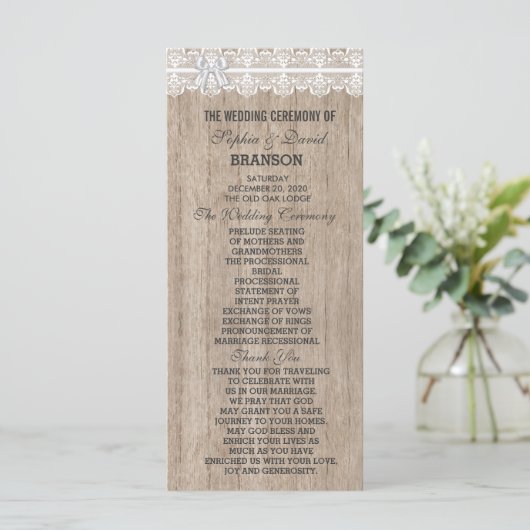 Country Wedding Lace Old Barn Wood Custom Program Programm (Stehend Vorderseite)