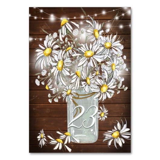 Country Wedding Mason Jar Daisies BarefootBride™ Tischnummer (Vorderseite)