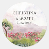 Country Wedding Pink Blume Wiese Runder Aufkleber (Vorderseite)