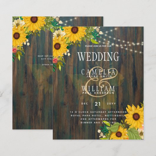 Country Wedding Rustic Holz Sonnenblumen Lichter I (Vorne/Hinten)