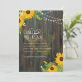 Country Wedding Rustic Holz Sonnenblumen Lichter I Einladung (Stehend Vorderseite)