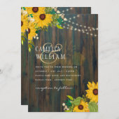 Country Wedding Rustic Holz Sonnenblumen Lichter I Einladung (Vorne/Hinten)