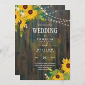 Country Wedding Rustic Holz Sonnenblumen Lichter I Einladung (Vorne/Hinten)