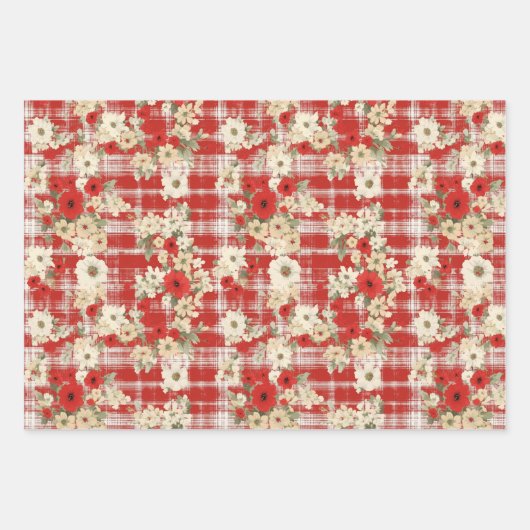 Country Weihnachten Kariert Florals erschüttert Geschenkpapier Set (Vorderseite 2)