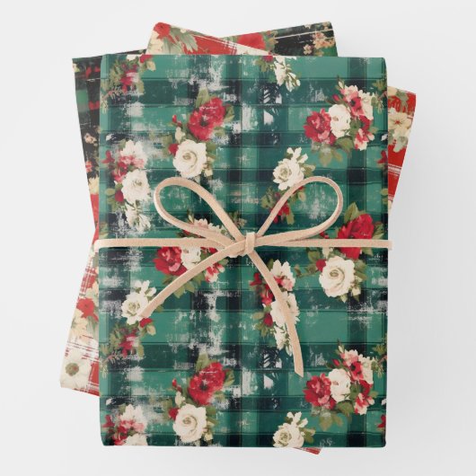 Country Weihnachten Kariert Florals erschüttert Geschenkpapier Set (Beispiel)