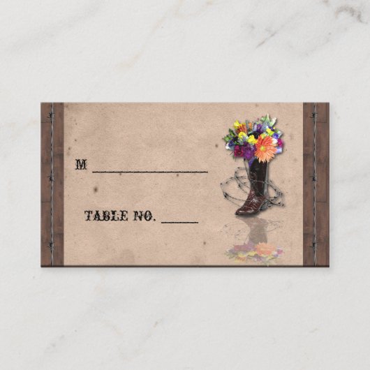 Country Western Barbed Wire Hochzeit Platzkarten (Vorderseite)