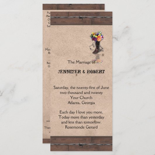 Country Western Barbed Wire Hochzeitsprogramm Programm (Vorne/Hinten)