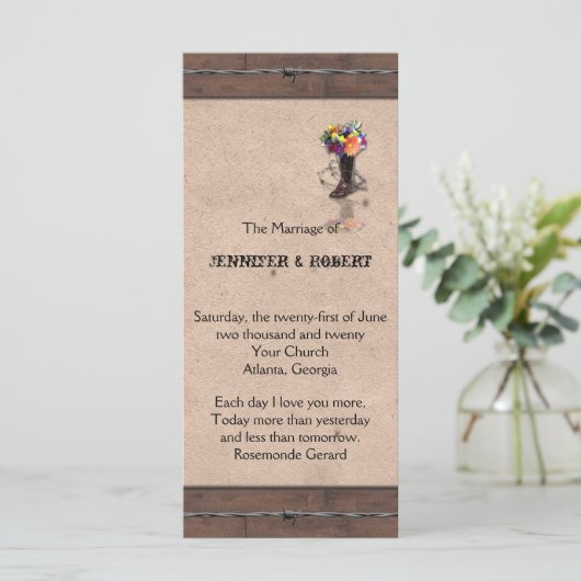 Country Western Barbed Wire Hochzeitsprogramm Programm (Stehend Vorderseite)