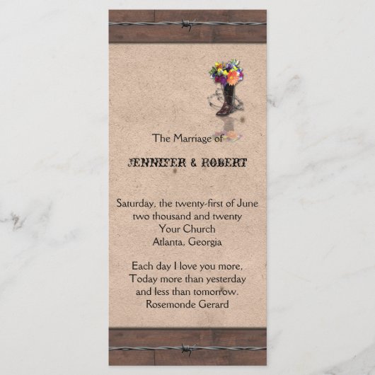 Country Western Barbed Wire Hochzeitsprogramm Programm (Vorderseite)