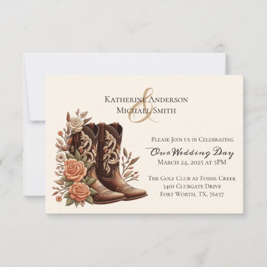 Country Western Blume mit Cowboy Boots Einladung (Vorderseite)