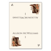 Country Western Blume mit Cowboy Boots Geflügel Tischnummer (Vorderseite)