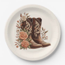 Country Western Blume mit Cowboy Boots Pappteller