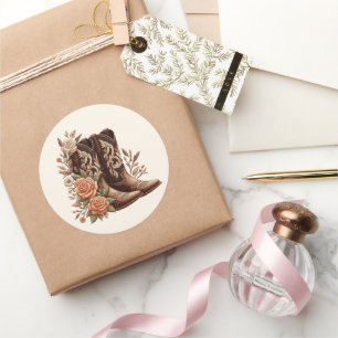 Country Western Blume mit Cowboy Boots- Runder Aufkleber