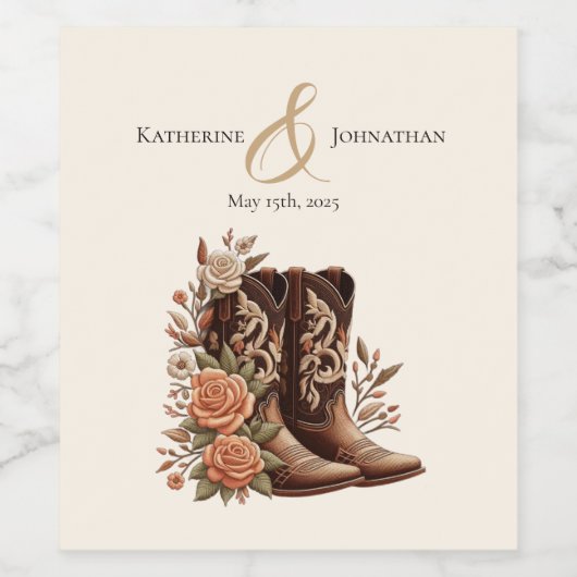 Country Western Blume mit Cowboy Boots Weinetikett (Einzelnes Label)