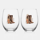 Country Western Blume mit Cowboy Boots Weinglas Ohne Stiel (Vorderseite)