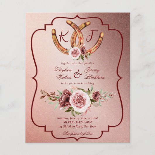 Country Western boho rustikale Hochzeitsbudget ein (Vorderseite)