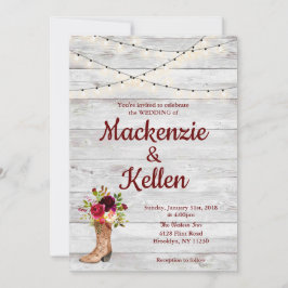 Country Western Boot Boho Rustic Marsala Wedding Einladung