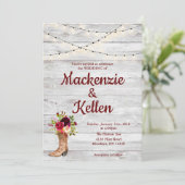 Country Western Boot Boho Rustic Marsala Wedding Einladung (Stehend Vorderseite)