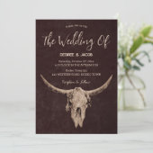 Country Western Brown Rustic Bull Skull Einladung (Stehend Vorderseite)
