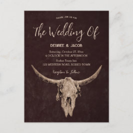 Country Western Brown Rustic Bull Skull Einladungspostkarte