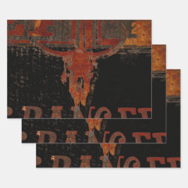 Country Western Bull Skull Rust Script Vintag Geschenkpapier Set