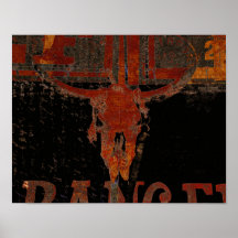 Country Western Bull Skull Rust Script Vintag