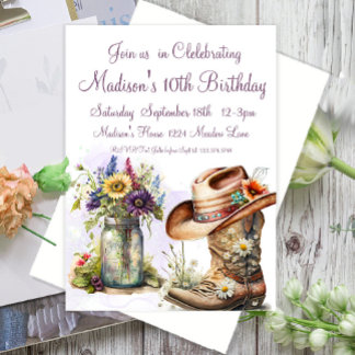 Country Western, Cowboy Boots, 10. Geburtstag Einladung