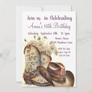 Country Western, Cowboy Boots, 16. Geburtstag Einladung