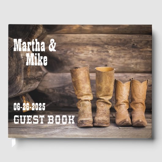 Country Western Cowboy Boots Wedding Guest Book Gästebuch (Vorderseite)