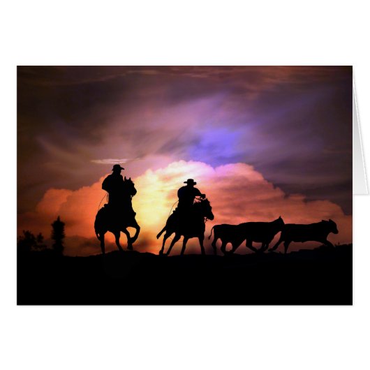 Country Western Cowboy Cattle Drive Blankenkarte (Vorderseite (Horizontal))