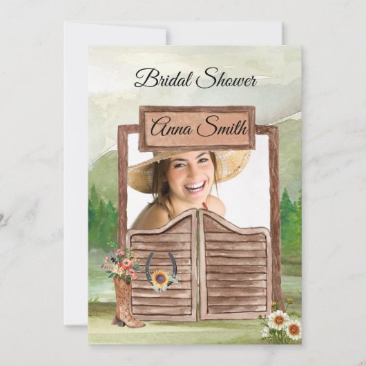 Country Western Cowboy Foto Brautparty Einladung (Vorderseite)