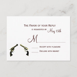 Country Western Cowboy Guns Wedding RSVP Cards Karte