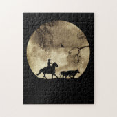 Country Western Cowboy mit Vollmond und Rind Puzzle (Vertikal)