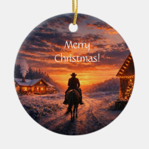 Country Western Cowboy Reitstall Weihnachten Keramik Ornament