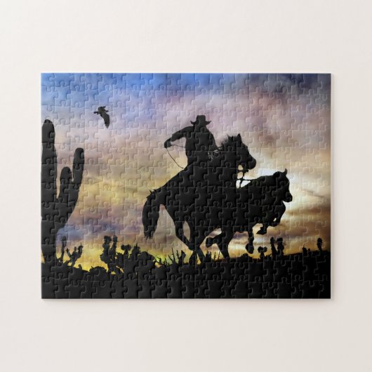 Country Western Cowboy Roping Steer Puzzle (Horizontal)