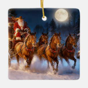 Country Western Cowboy Santa Weihnachten Stagecoac Keramikornament