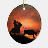 Country Western Cowboy Steer Roping Keramik Ornament (Links)
