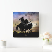 Country Western Cowboy Steer Roping Quadratische Wanduhr (Zuhause)