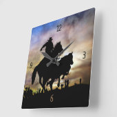 Country Western Cowboy Steer Roping Quadratische Wanduhr (Winkel)