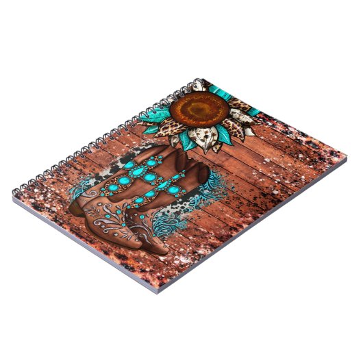 Country Western Cowboy Stiefel und Blume Notizblock (Linke Seite)