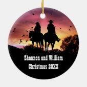 Country Western Cowboy und Cowgirl Romantik Keramik Ornament (Hinten)