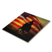 Country Western Cowboy und Pferd mit Fahne Fliese (Seite)