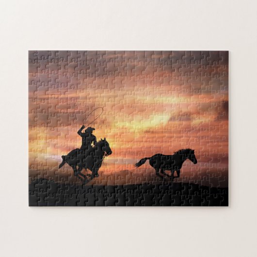 Country Western Cowboy und Wild Horse Puzzle (Horizontal)