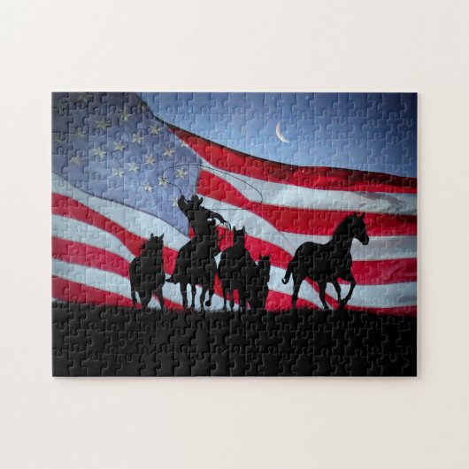 Country Western Cowboy Wild Horses American Puzzle (Horizontal)